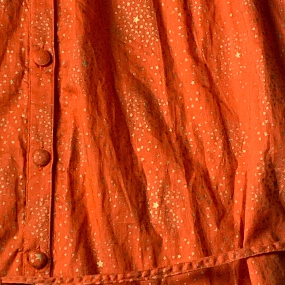 Unique Spectrum Women Orange Gold Star Print Peplum Blouse Plus 22/24W Cotton - Picture 2 of 5